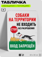 Табличка "Собаки на территории, не входить без разрешения" на дверь и забор, для двора, дома, подъезда, 40х30 см, Silver Plane x Айдентика Технолоджи