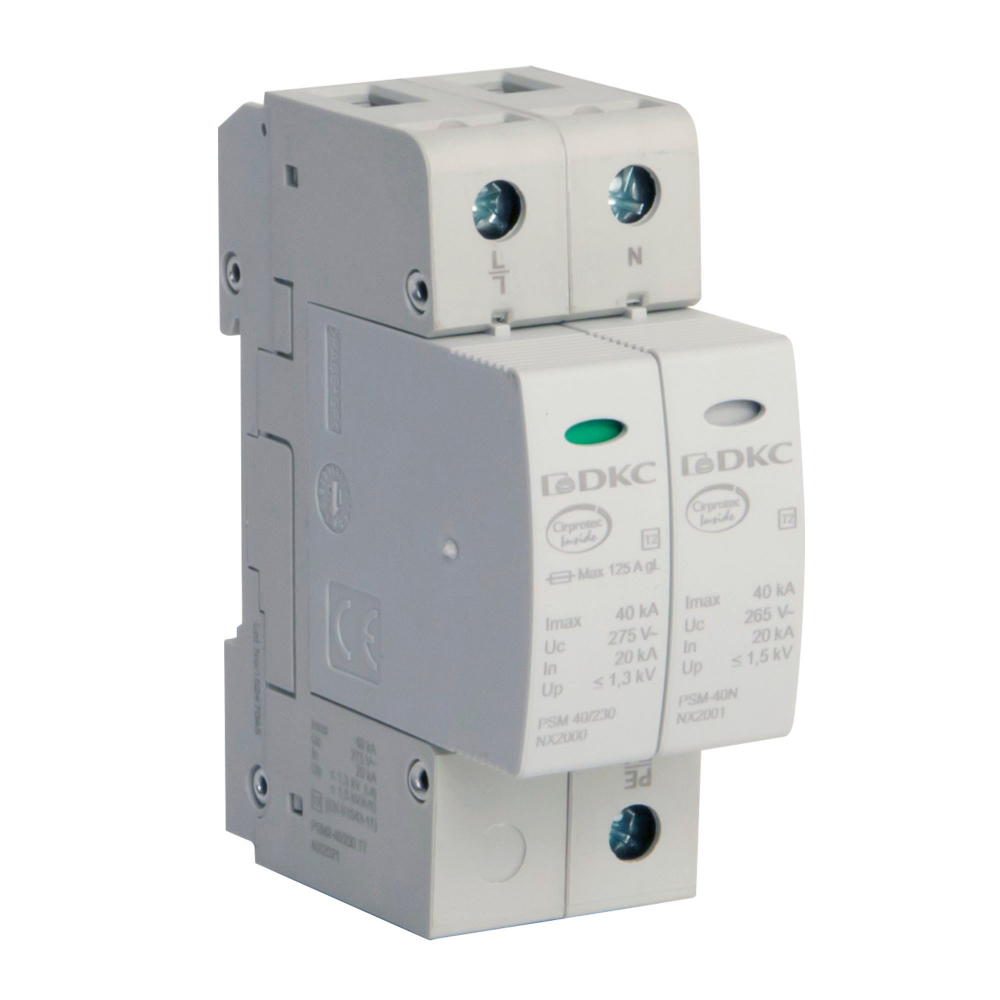 УЗИП, класс II, 2-полюсный, L-N-PE, 40кА