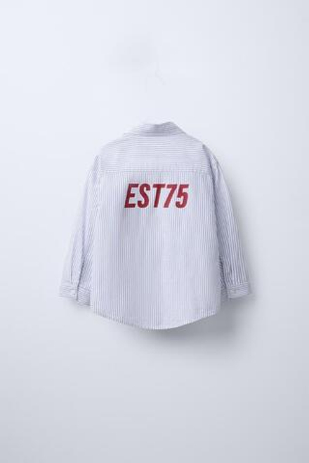 ZARA РУБАШКА В ПОЛОСКУ С НАДПИСЬЮ, БЕЛЫЙ