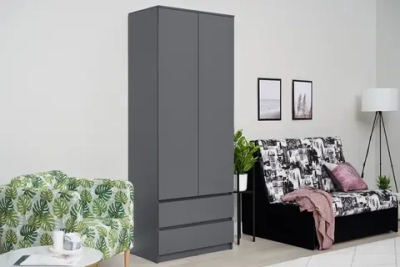 Шкаф 2-х створчатый с ящиками Эккервуд графит серый