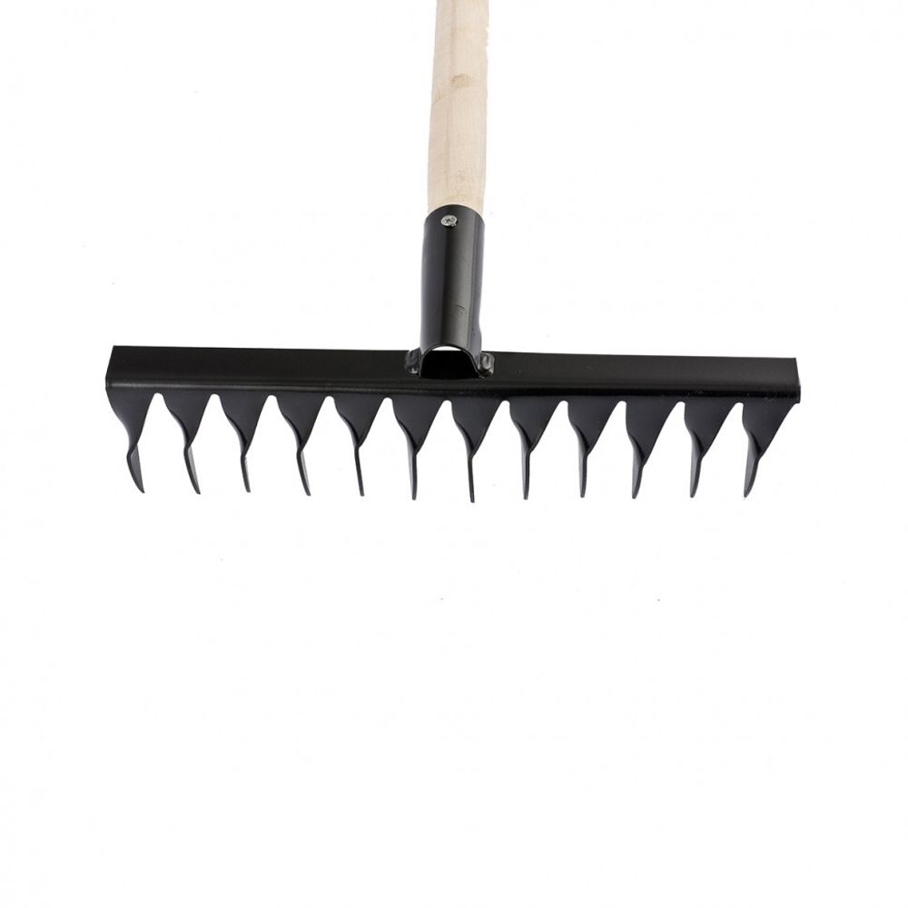 61744 Грабли стальные 300х1300мм, 12 витых зубьев, деревянный черенок Сибртех