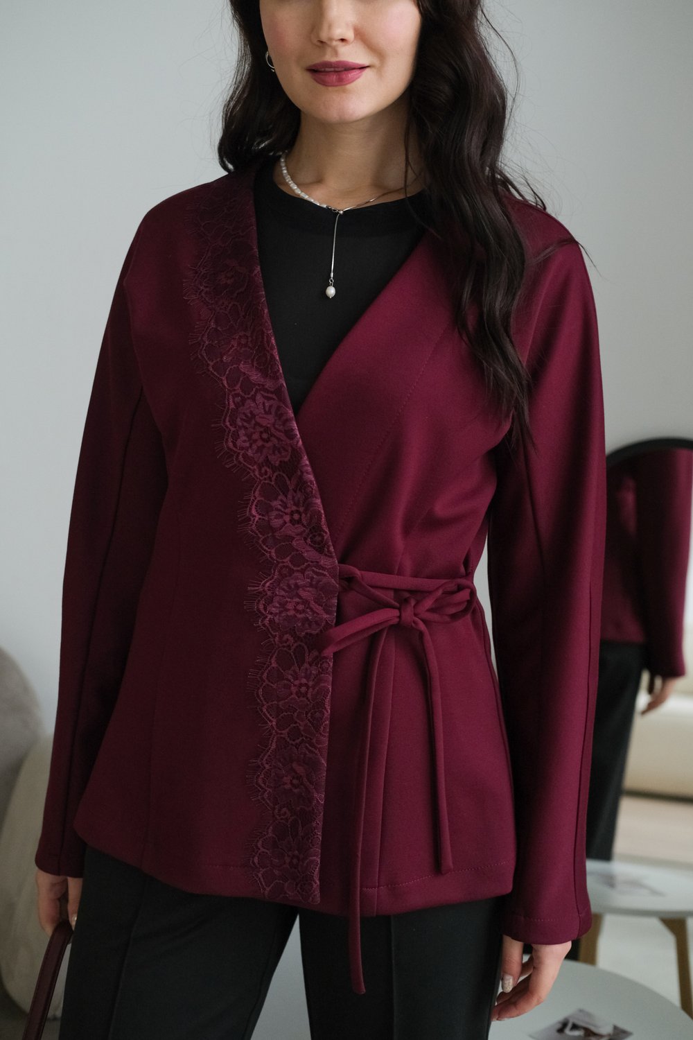 Кардиган из трикотажа джерси бургунди