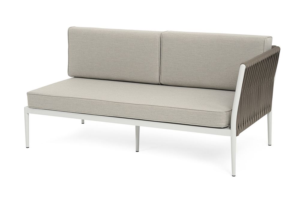 "Касабланка" левый модуль плетеный из роупа, каркас алюминий светло-серый (RAL7035) муар, роуп серо-коричневый 23мм, ткань бежевая 15052