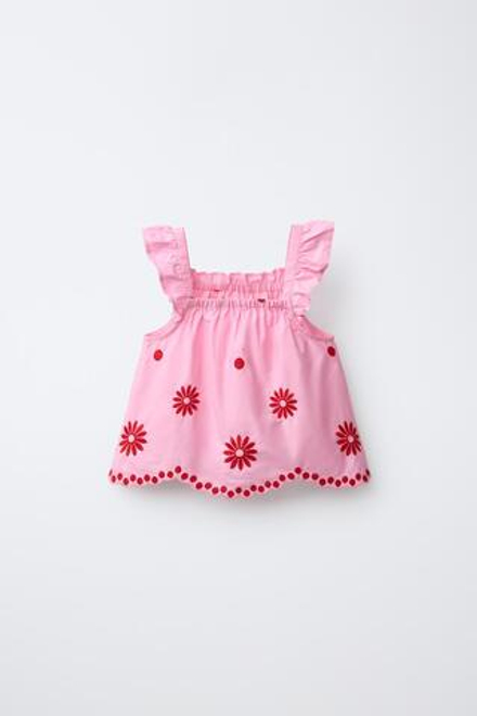 ZARA ТОП С ВЫШИВКОЙ, РОЗОВЫЙ