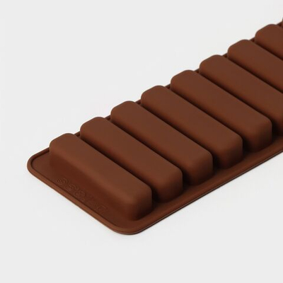 Форма для шоколада Доляна «Прямоугольник», силикон, 26×9,5 см, 10 ячеек (7,1×1,7 см), цвет коричневый