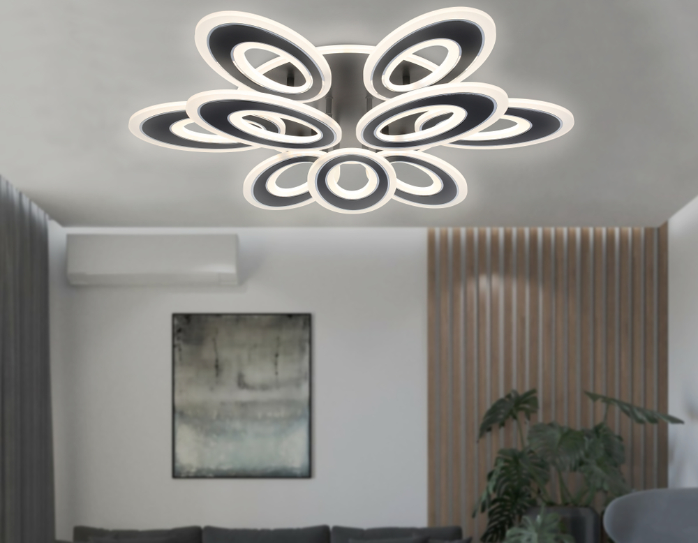 Светильник светодиодный потолочный с пультом FA8938/6+3 BK/CH черный/хром 255W 3000K-6400K 740*660*120 (ПДУ РАДИО 2.4G)