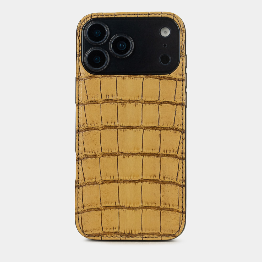 Чехол-накладка для iPhone 17 Pro Max из кожи аллигатора, бежевого цвета винтаж
