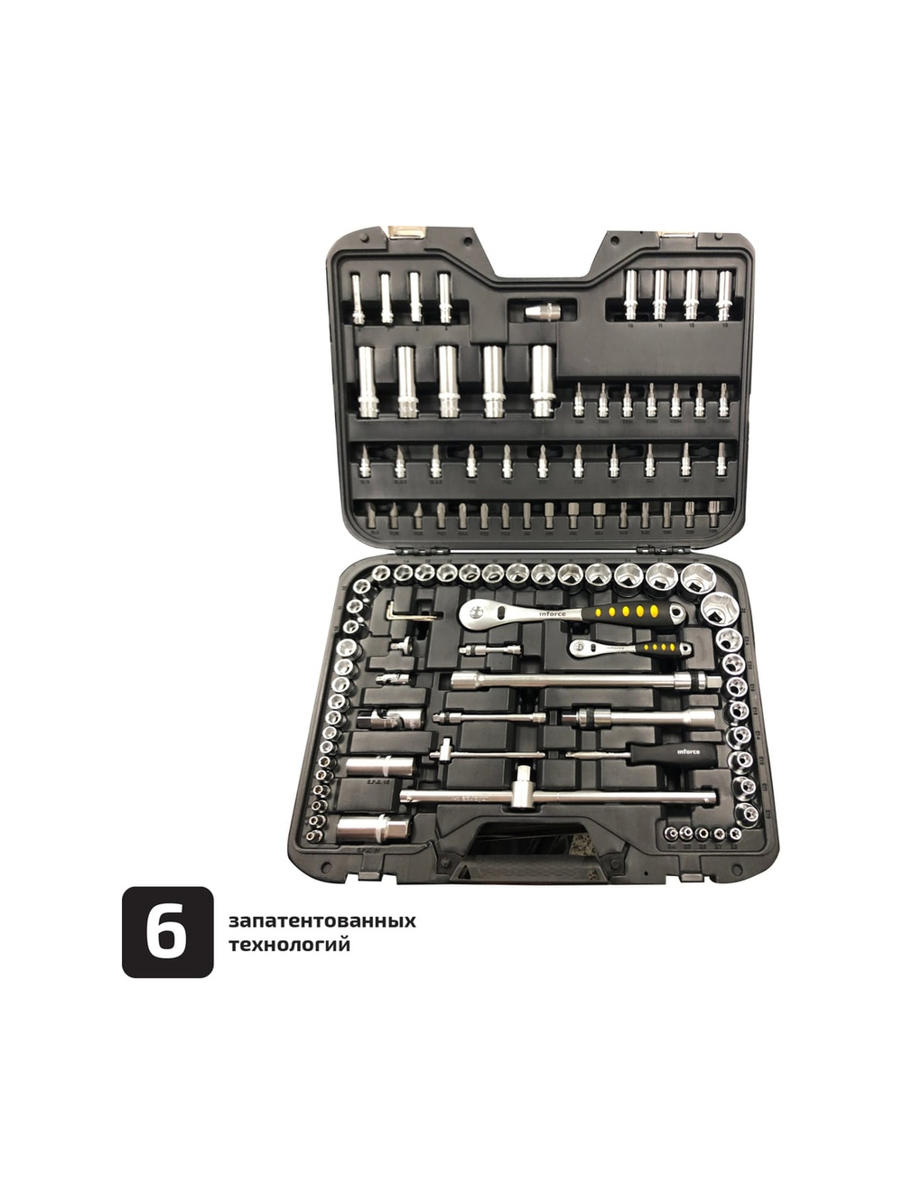Набор инструментов Inforce 108 предметов 1/2, 1/4, Сталь Cr-V, Профессиональный, 06-07-12