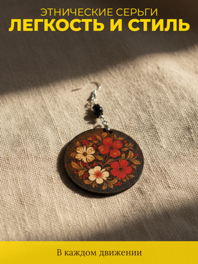 Этнические серьги. Дерево