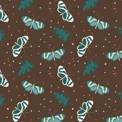Бабочки и листья на шоколадном