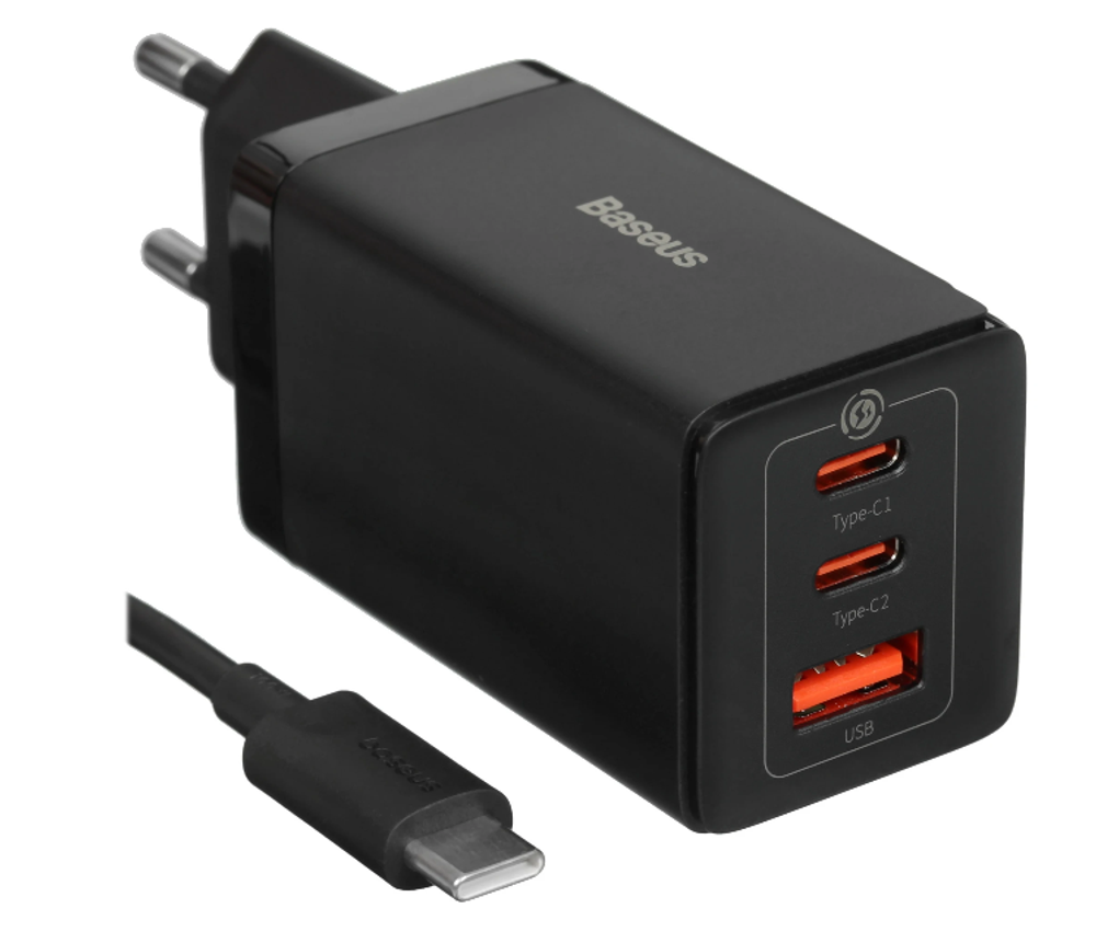 Сетевое зарядное устройство Baseus GaN5 Pro 2C+U 65W черный