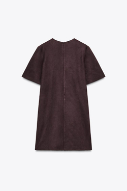 ZARA ПЛАТЬЕ ПОД ЗАМШУ С ЗАКЛЕПКАМИ, ТЕМНО-КОРИЧНЕВЫЙ