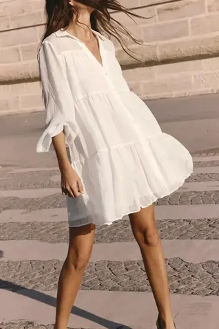ZARA КОРОТКОЕ ЯРУСНОЕ ПЛАТЬЕ, ЭКРЮ