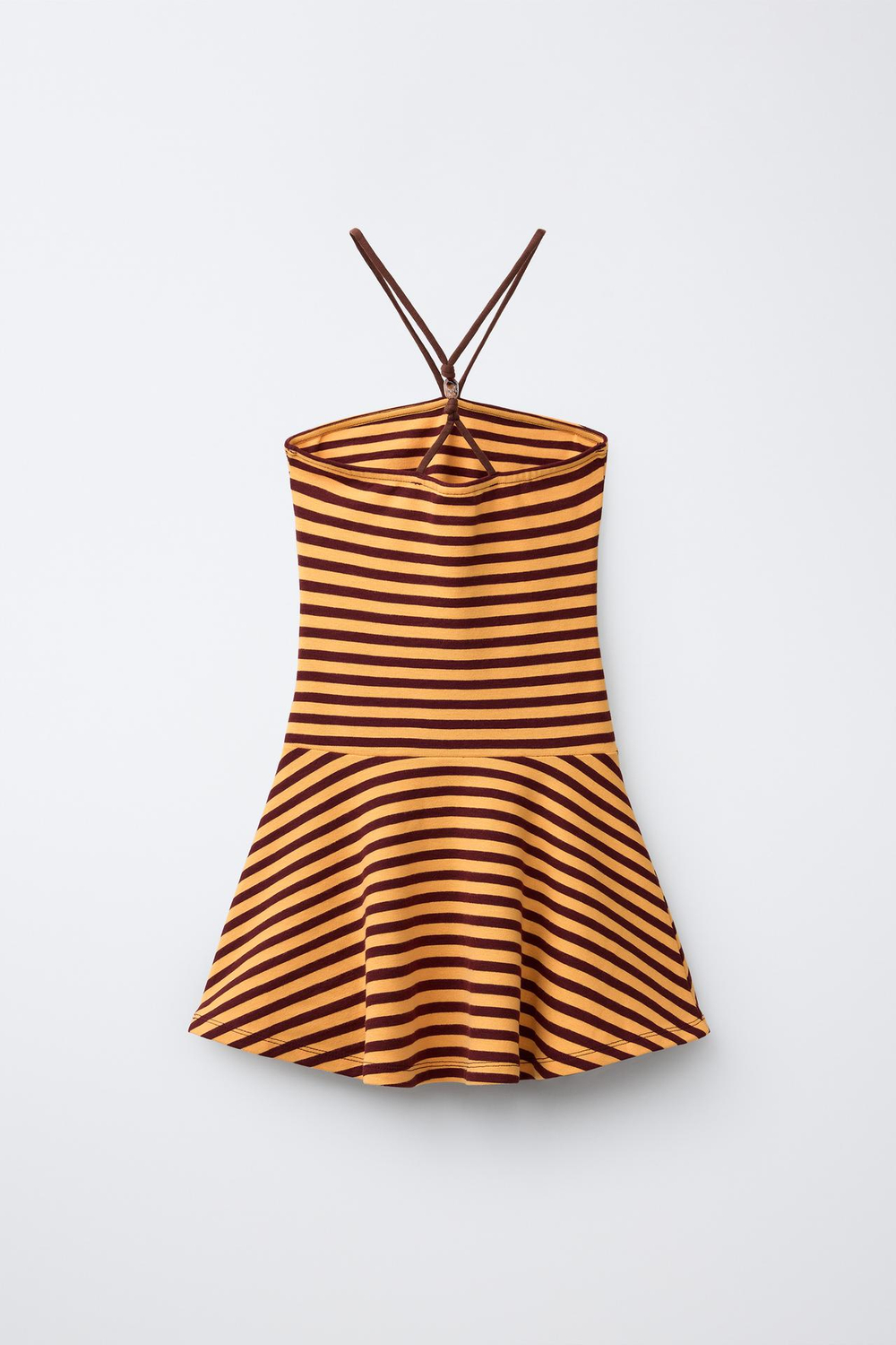 ZARA ПЛАТЬЕ ХАЛТЕР В ПОЛОСКУ, ЖЕЛТЫЙ