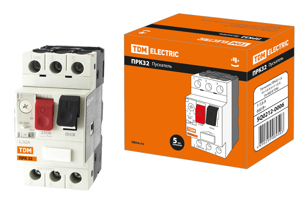 Пускатель ПРК32-1,6 In=1,6A Ir=1-1,6A Ue 660В TDM SQ0212-0006