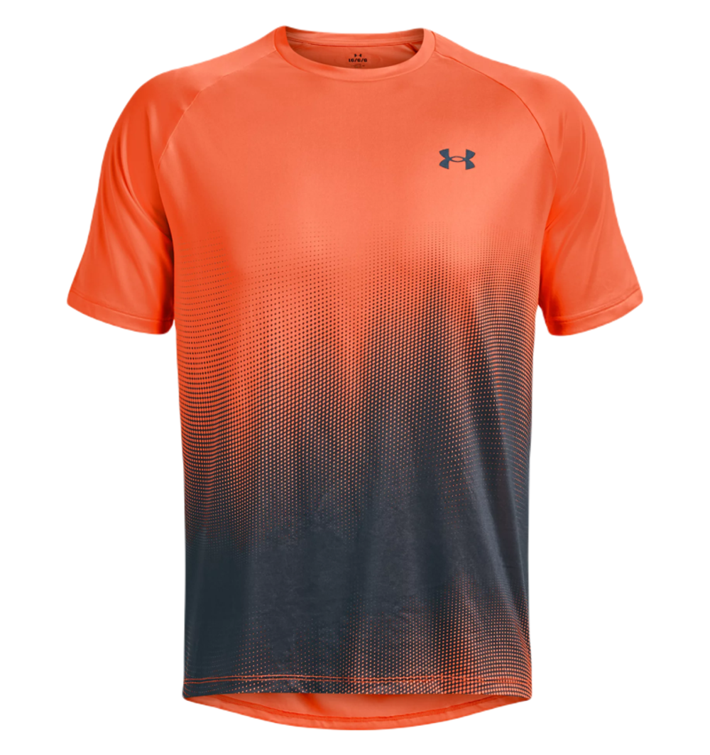 Футболка мужская теннисная Under Armour Men's UA Tech Fade Short Sleeve - orange blast/black