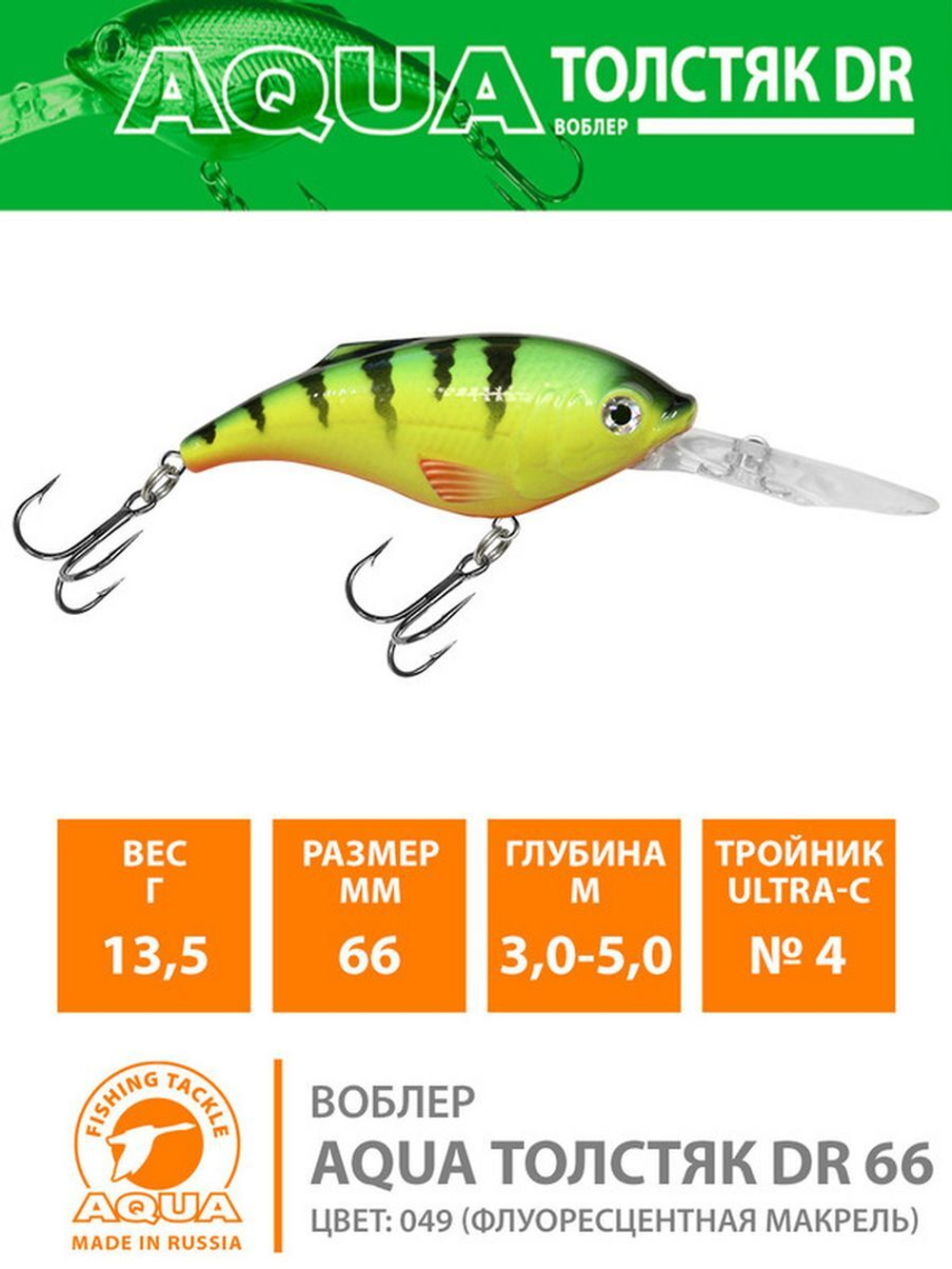 Воблер для рыбалки ТОЛСТЯК DR 66mm,