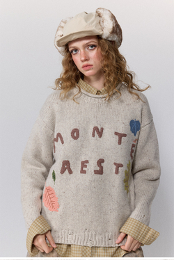 Свитер Винтажный Nothomme Monterest vintage distressed round neck hand-embroidered sweater