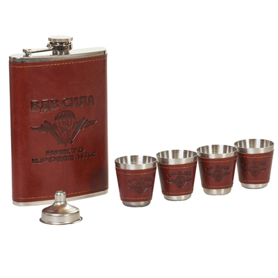 Нержавеющая фляжка ВДВ в подарочном наборе со стопками и воронкой