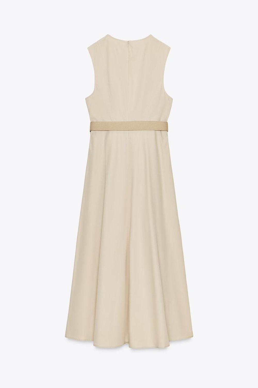 ZARA ПОПЛИНОВОЕ ПЛАТЬЕ-МИДИ С ПОЯСОМ, ПЕСОЧНЫЙ