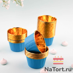 Формы бумажные с ламинацией «Маффин» 50х40 мм (Золото + голубой) 50 шт