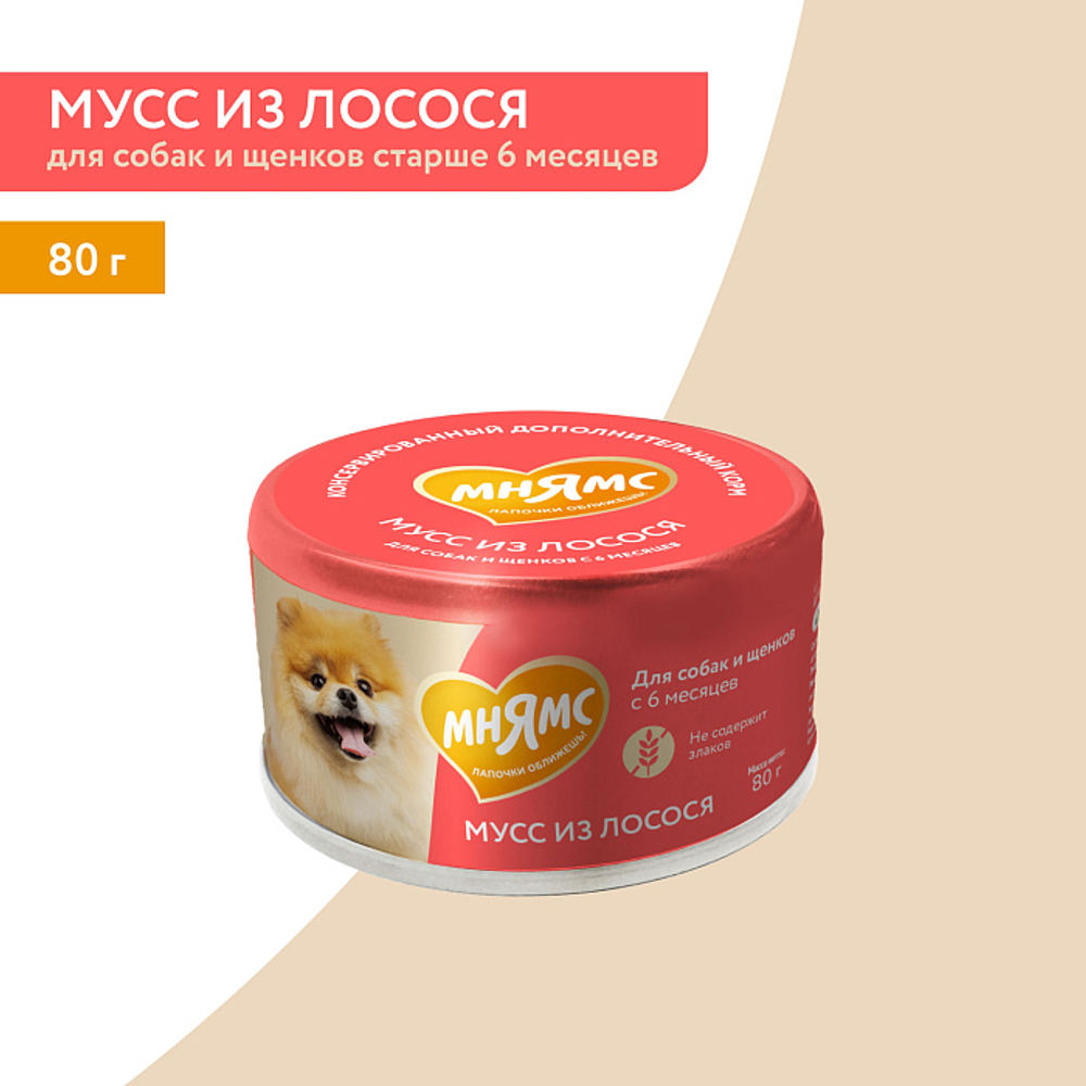 Влажный дополнительный корм Мнямс На каждый день Мусс из лосося для собак и щенков старше 6 месяцев 80 г