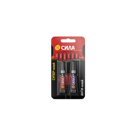 Супер-клей СИЛА SABL1-33 СВЕРХПРОЧНЫЙ 3 г + АНТИКЛЕЙ 3 г блистер