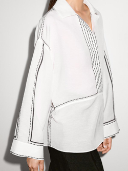 Massimo Dutti Блуза свободного кроя с контрастными деталями, белый