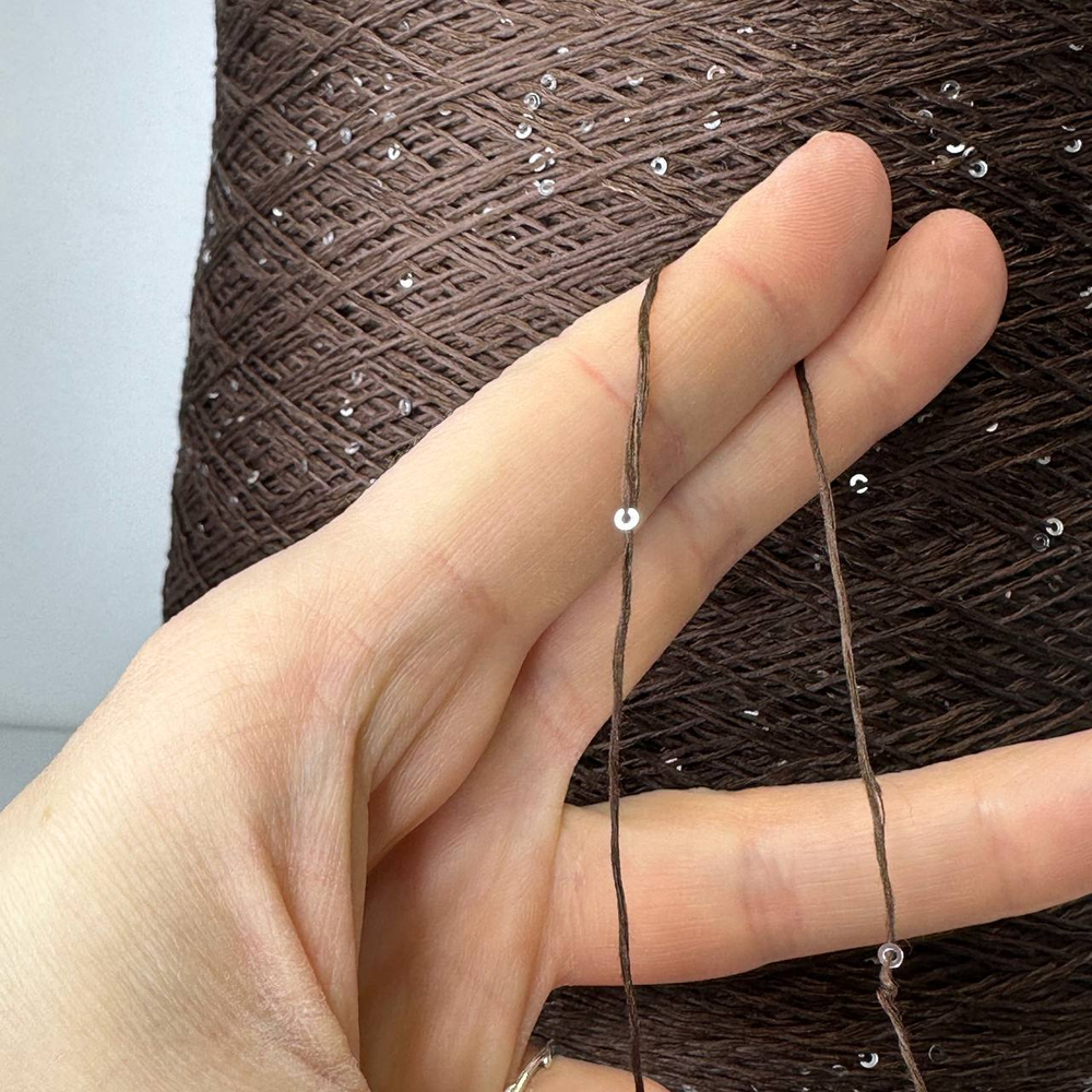 LINETTE PAILLETES - 80% лен, 20% п/а, микропайетки 2мм, ; 450м\100гр; цвет: «шоколад», пайетки серебро