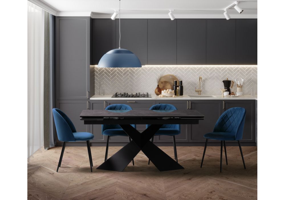 Стул на металлокаркасе Зест микровелюр темно-синий / черный глянец