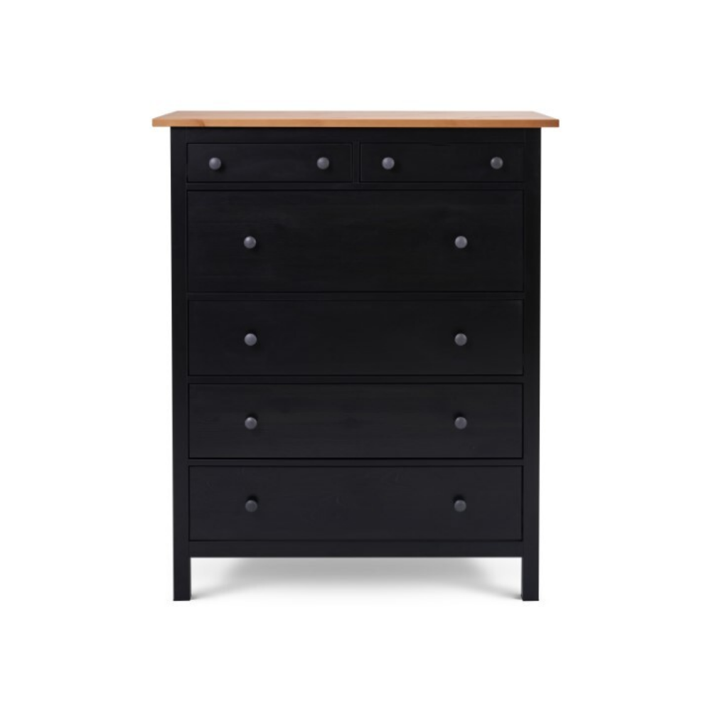 Комод с 6 ящиками деревянный, Хемнэс Hemnes/ Кымор, 108х50х131 см,черный/светло-коричневый