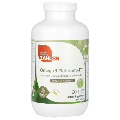 Zahler, Omega 3 Platinum+D, усовершенствованный рыбий жир с омега-3 и витамином D3, 360 мягких таблеток (1000 мг на капсулу)