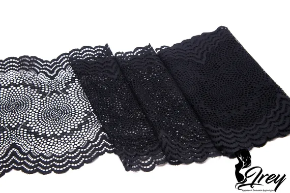 03-261 ОПТ Кружево эластичное 21 см, ажур, черный 170