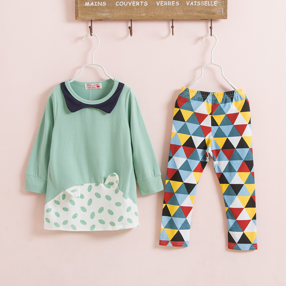 Комплект детский: платье с контрастными вставками и леггинсы