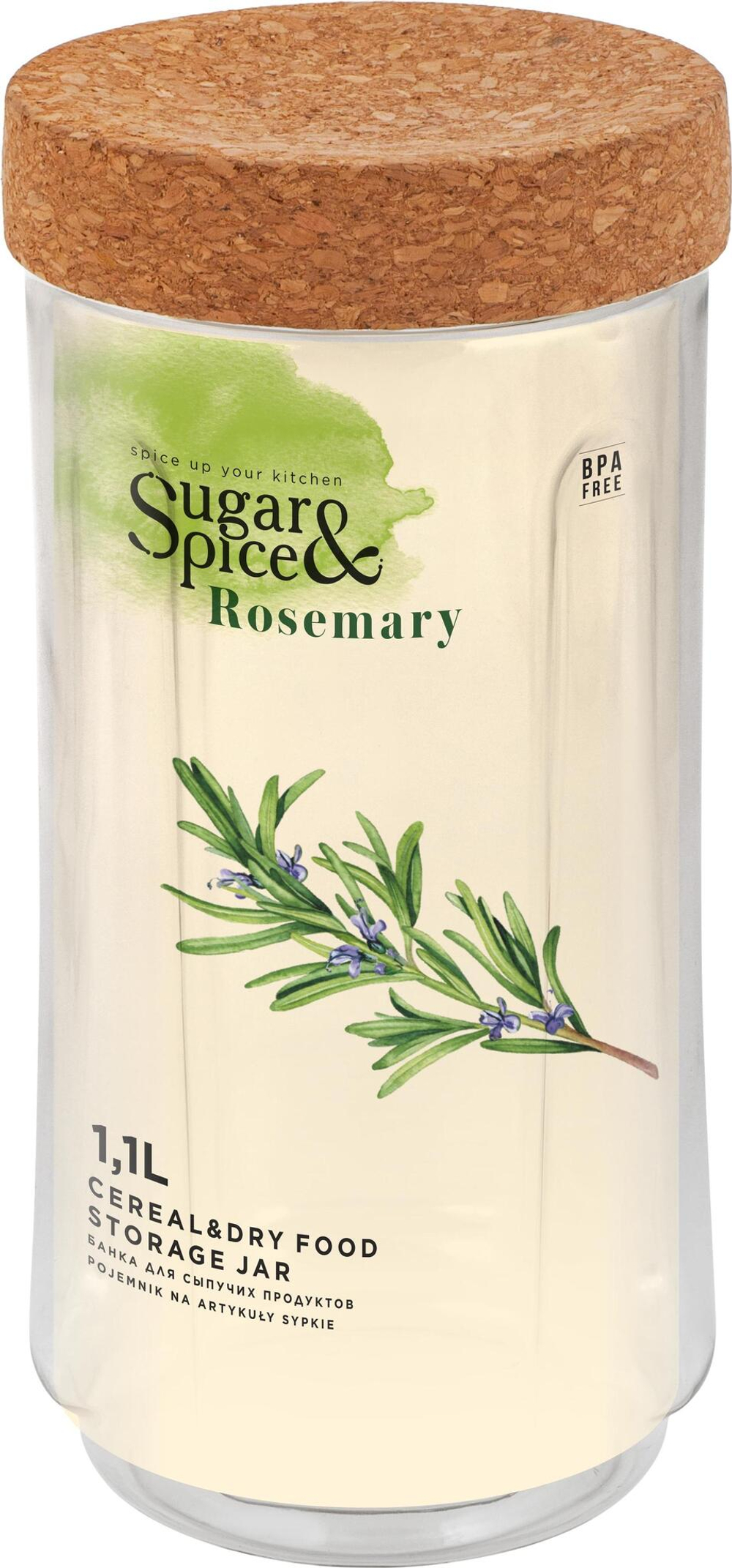 Банка для сыпучих продуктов Rosemary 1,1л с пробковой крышкой Пластик Репаблик