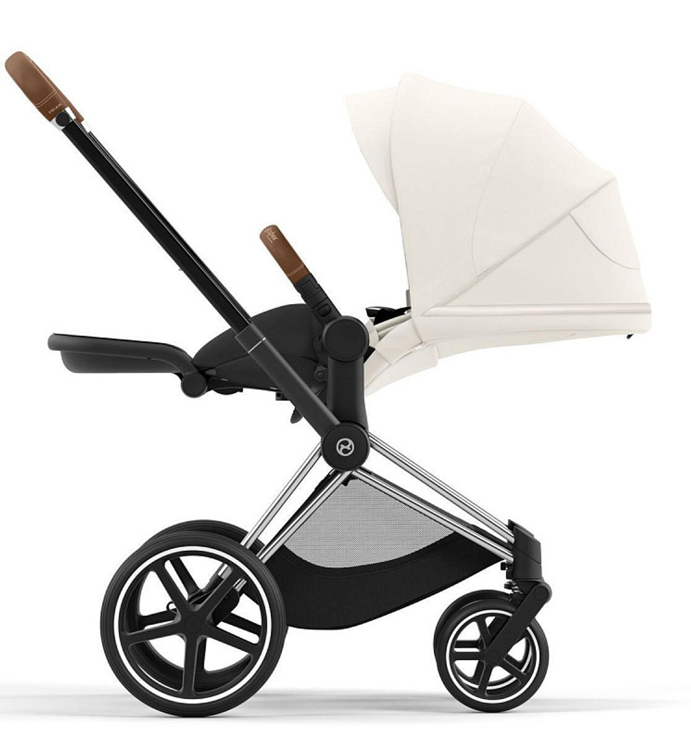 Коляска 3 в 1 Cybex Priam IV Chrome Brown complete и автокресло Aton S2 i-Size Ocean Blue Off White