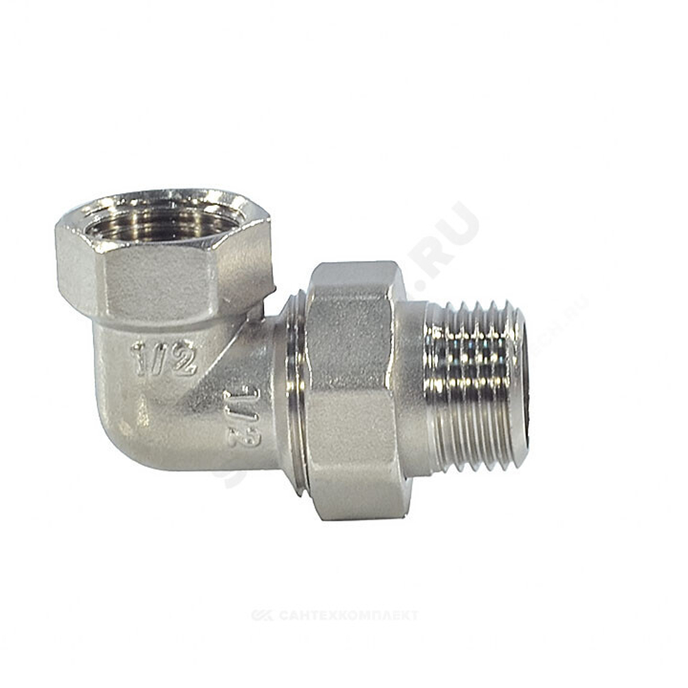 Соединитель латунь никель американка Ду 20 (3/4") угловой ВР/НР VALFEX VF.098.N.034