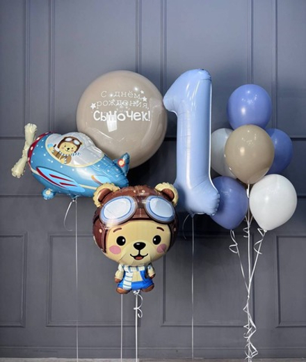 Набор шаров на годик мальчику с мишкой