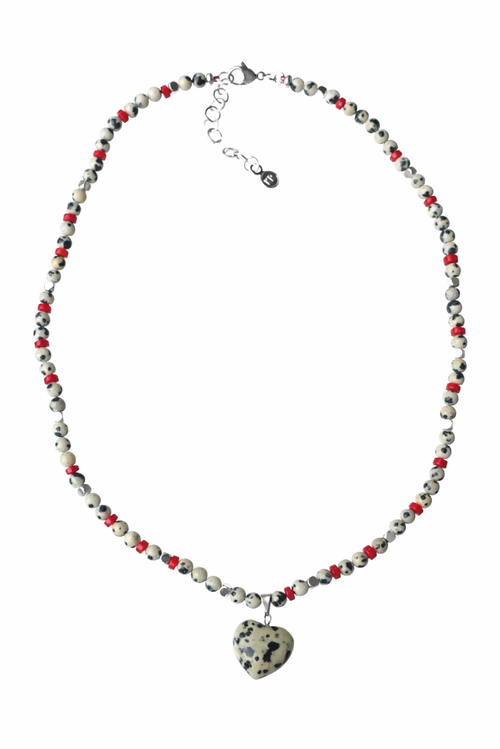 Чокер с сердечком из далматиновой яшмы