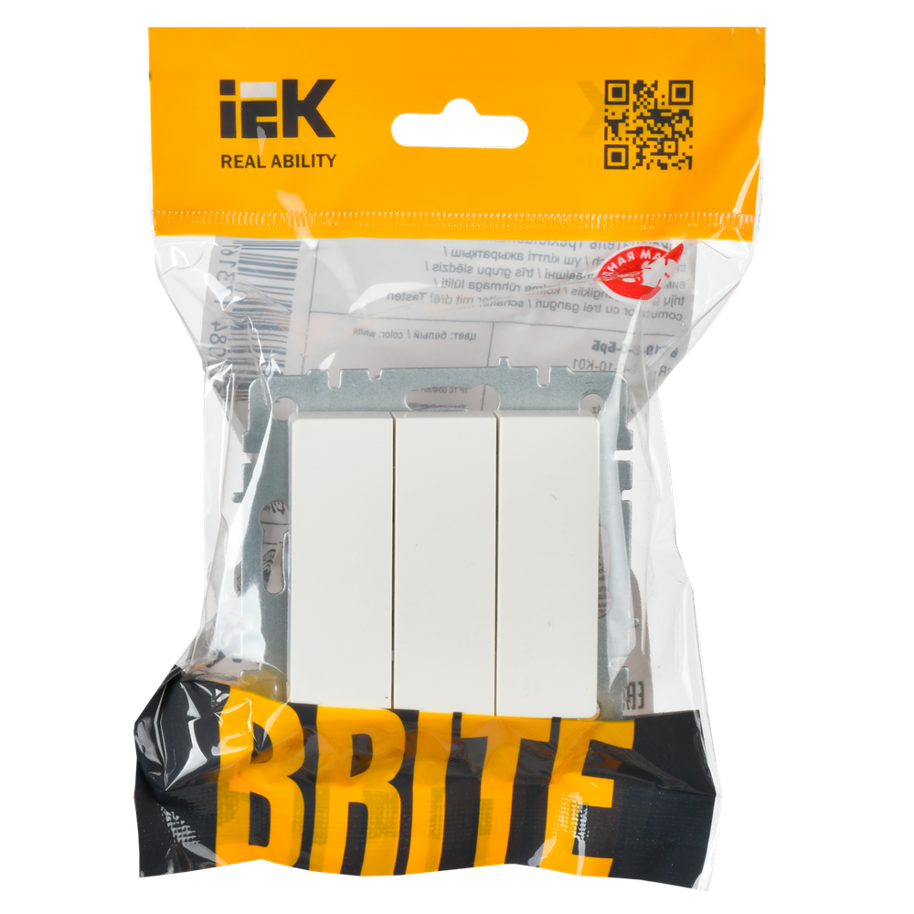 BRITE Выключатель 3-клавишный 10А ВС10-3-0-БрБ белый IEK
