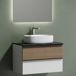 Тумба подвесная Sancos Delta, Дуб светлый/белый 790х445х500, под столешницу с отверстием под смеситель, цвет Black Sky