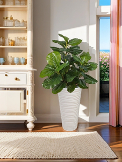 Искусственное растение Фикус Лирата 120 см зеленый в высоком круглом белом кашпо
