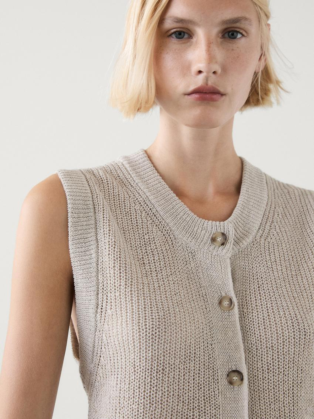 Massimo Dutti Трикотажный жилет из смесового хлопка, дымчатый