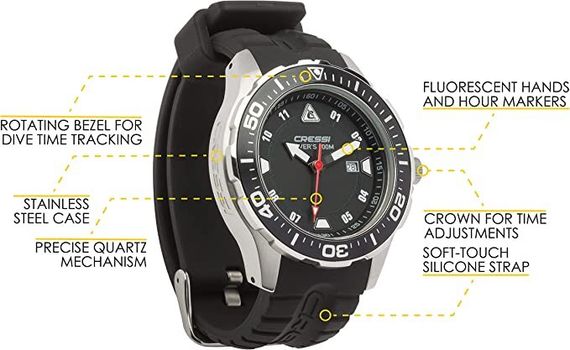 Подводные часы Cressi Manta Watch 100m черно-серебристые
