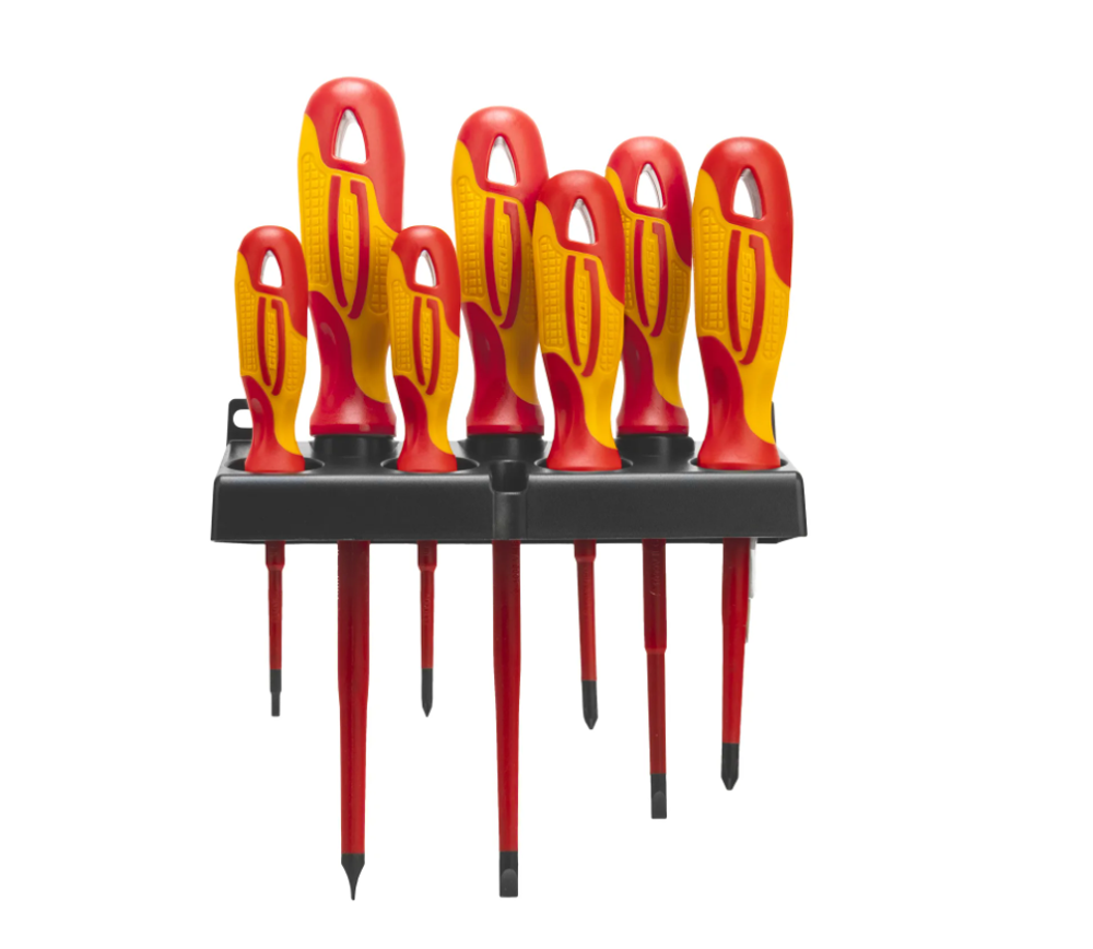 Набор отверток диэлектрических до 1000 В, 8 шт, тестер, CrMo, двухкомпонентные рукоятки Gross 12950