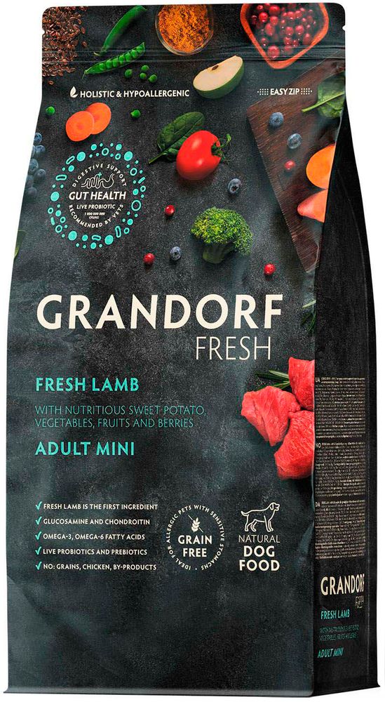 Grandorf Fresh 3кг Holistic Mini Lamb&amp;Sweet Potato Сухой корм для собак малых пород, свежее мясо ягненка с бататом