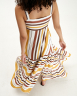 Сарафан с ярусной юбкой в крупную полоску