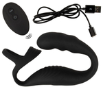 Черное эрекционное кольцо со стимуляцией промежности и анальной пробкой Cock Ring with RC Prostate Plug (Цвет: черный)