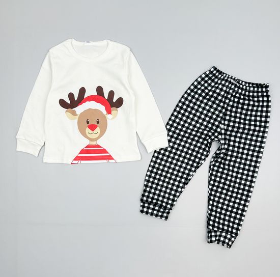 Пижама хлопковая Новогодняя, Молочный/красный