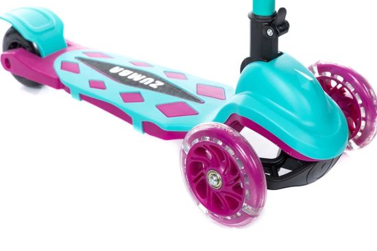 Самокат трехколесный со светящимися колесами Micar Zumba 2022 голубой, розовый